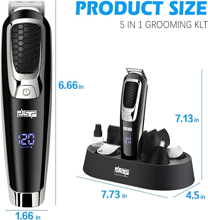 Kit de îngrijire a bărbii pentru bărbați Mașină de tuns electrică 5 în 1 Set de barbă multifuncțional rezistent la apă Trimmer facial fără fir pentru mustață cu afișaj LED Kit de îngrijire a bărbii pentru bărbați Mașină de tuns electrică 5 în 1 Set de barbă multifuncțional rezistent la apă Trimmer facial fără fir pentru mustață cu afișaj LED